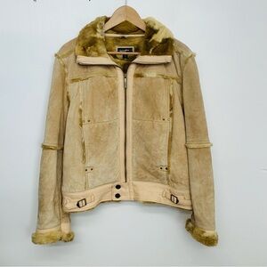 Rivit Suede Jacket Woman XL Faux Fur Lined Biker Pockets Moto Heavy Y2K Westetn